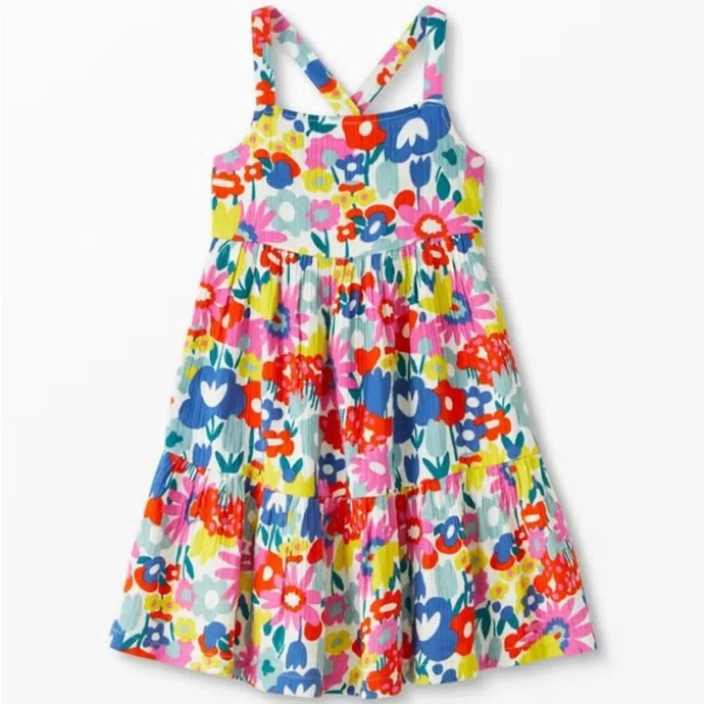 Hannah Andersson Colorful Floral Twirl Textured Muslin Cotton Summer Dress S8